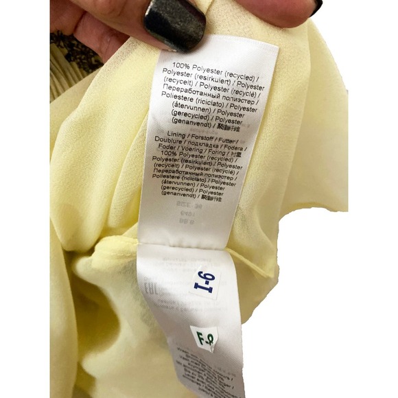 Ganni Womens Floral Print Pleated Georgette Mini Dress Pale Yellow Black Smocked - Picture 16 of 16